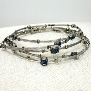 Seasonal Whispers Blue Crystal Stacking Bracelet Set Silver Tone Wire USA Made